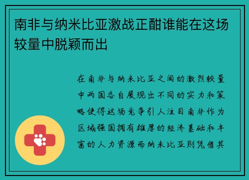 南非与纳米比亚激战正酣谁能在这场较量中脱颖而出